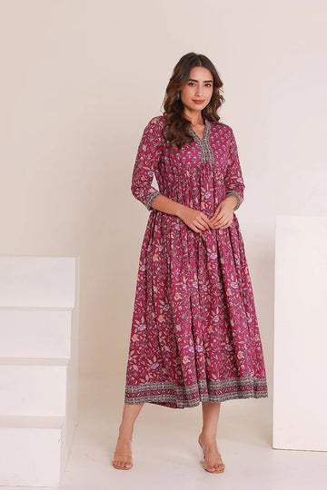 Purple Floral Printed Anarkali Kurta