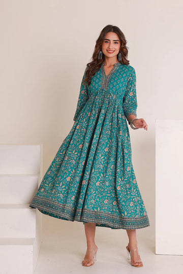 Green Floral Printed Anarkali Kurta