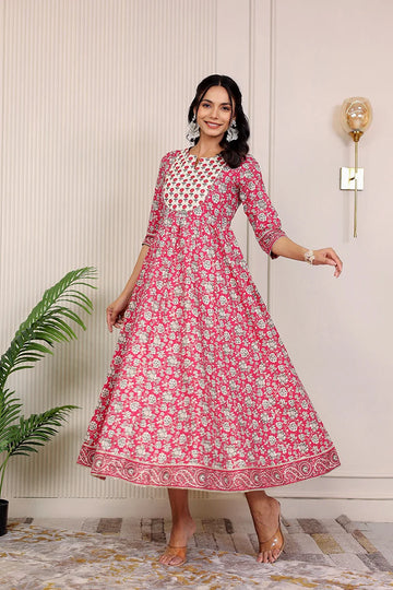 Pink Gold Printed Anarkali Kurta