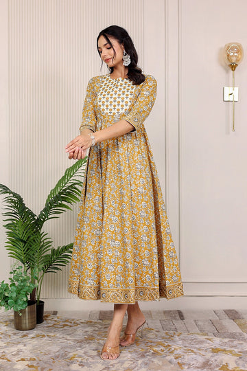 Mustard Gold Printed Anarkali Kurta