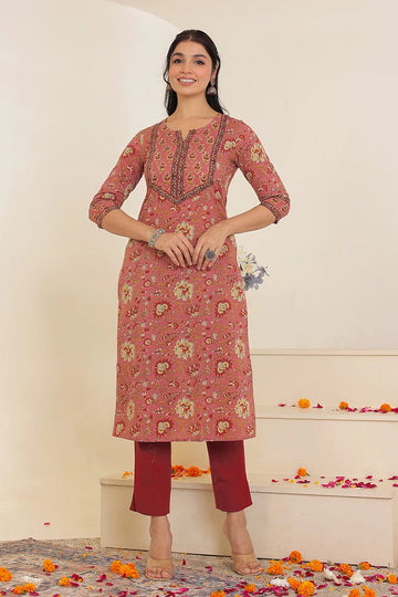 Brown Hand Block Printed Straight cotton Kurta