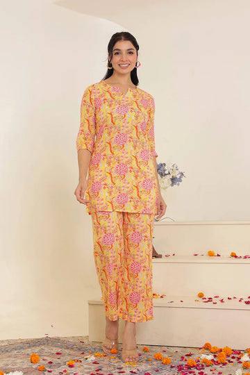 Yellow Hand Block Printed Co-Ord Set