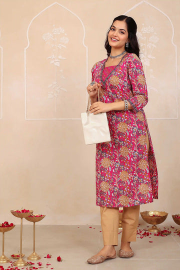 Dark Pink Floral Printed Kurta
