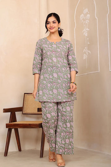 Mehndi Green Hand Block Printed Co-Ord Set