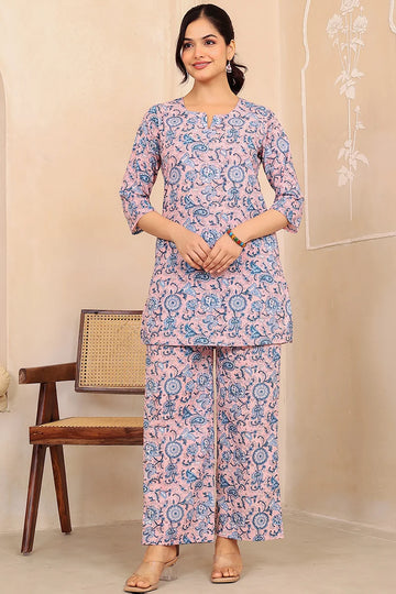 Peach Hand Block Printed Co-Ord Set