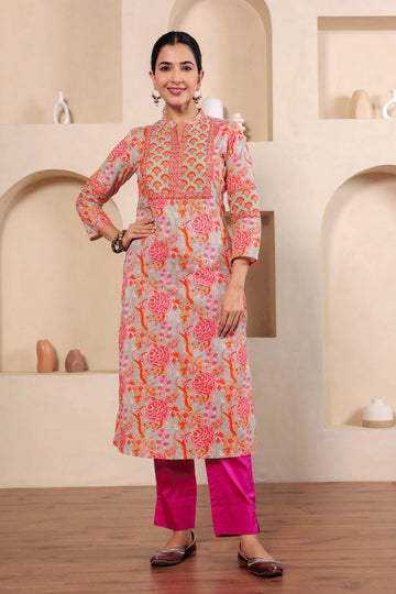 Light Green Hand Block Printed Straight cotton Kurta