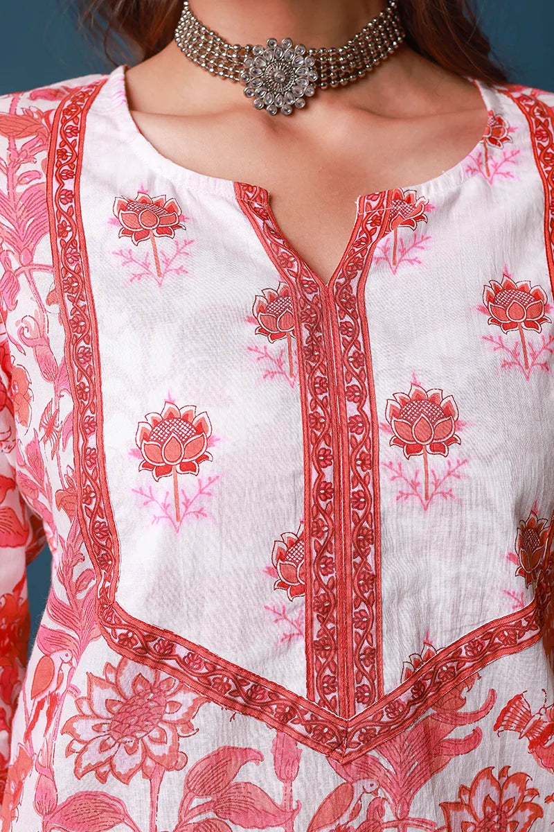 Pink Hand Block Printed Straight cotton Kurta