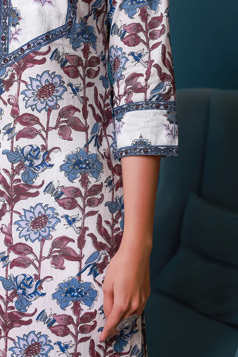 Blue Hand Block Printed Straight cotton Kurta