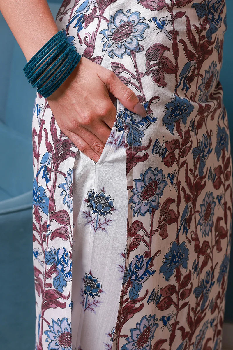 Blue Hand Block Printed Straight Kurta with Trouser