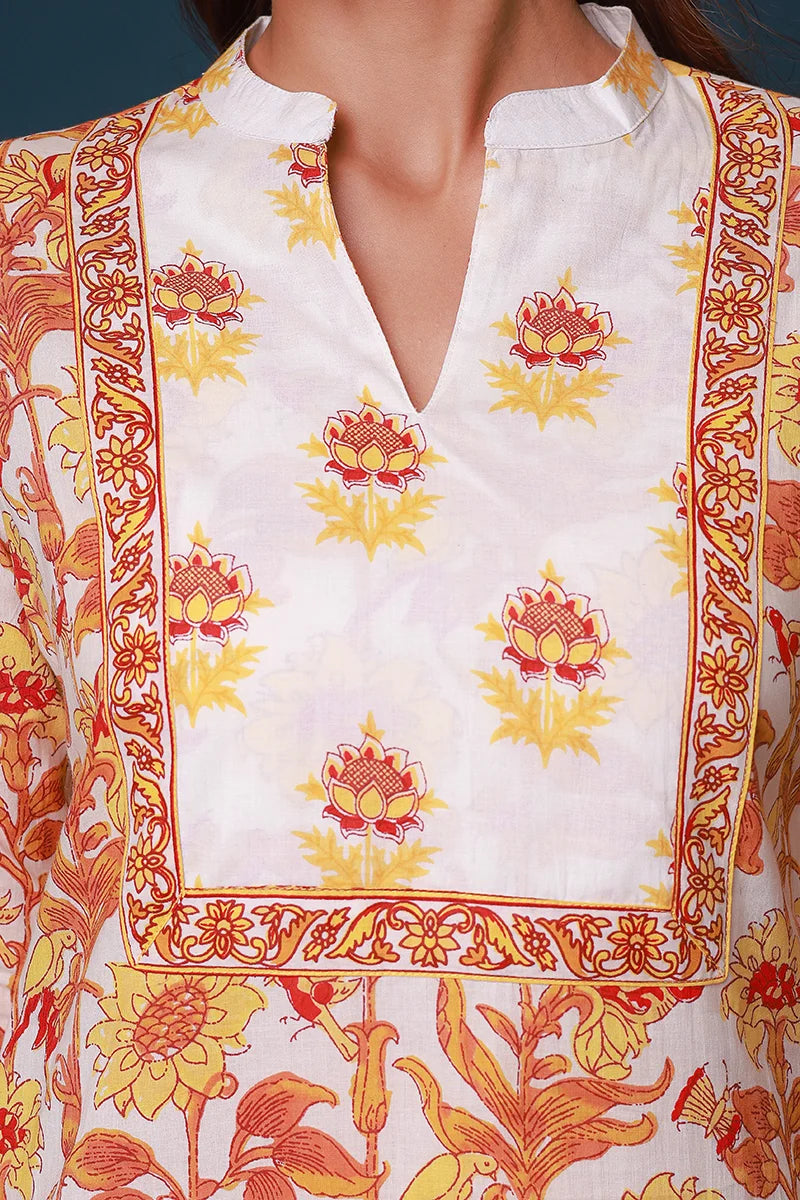 Yellow Hand Block Printed Straight Kurta with Trouser