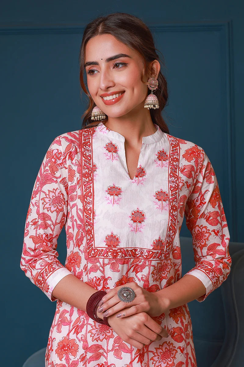 Pink Hand Block Printed Straight Kurta with Trouser