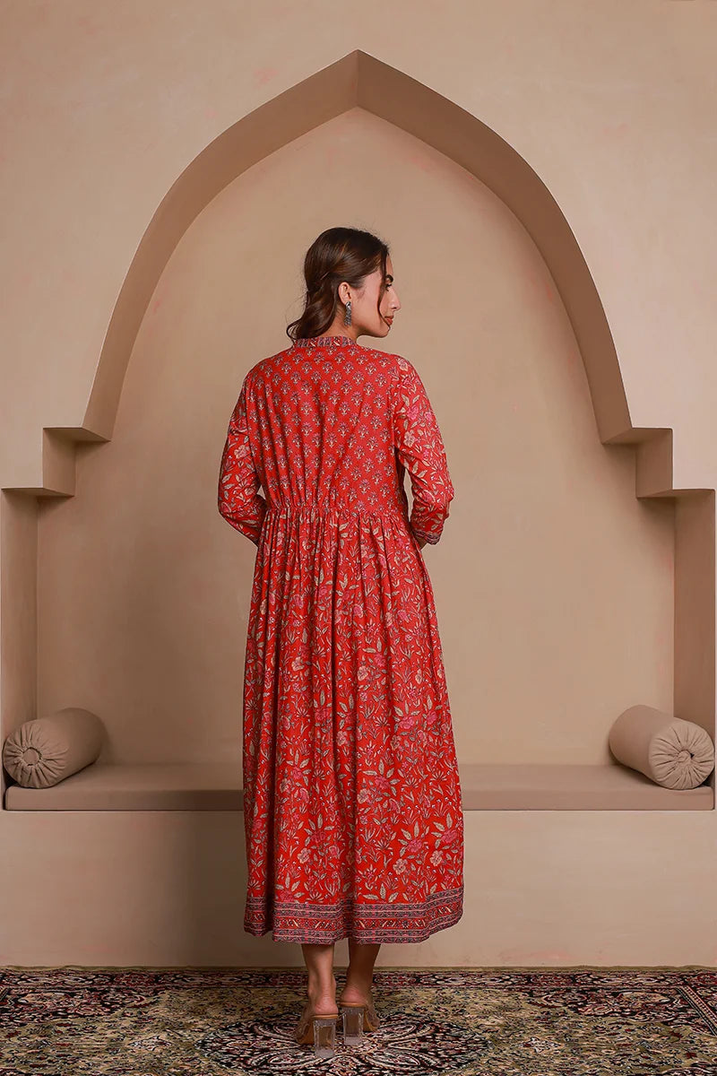 Red Floral Printed Anarkali Kurta