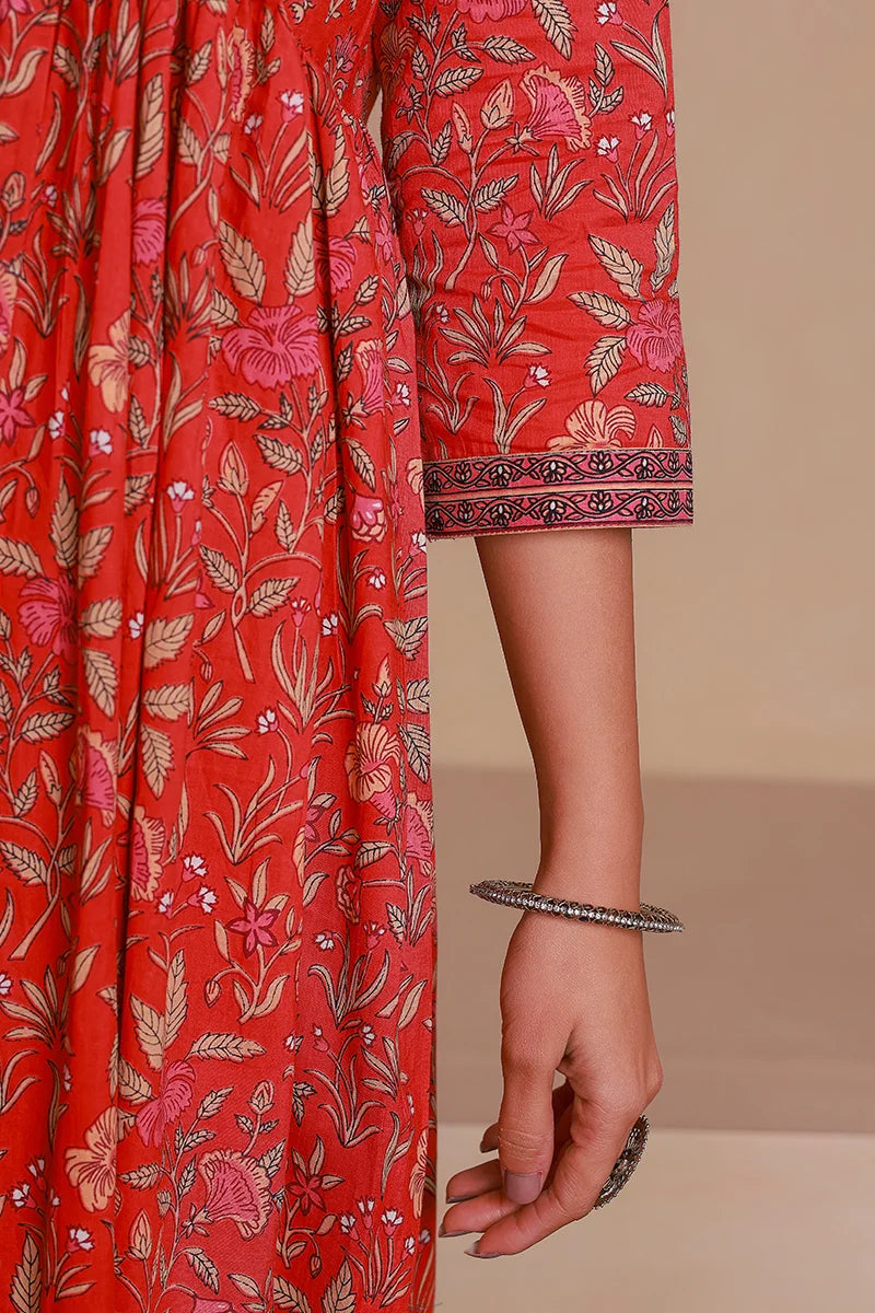 Red Floral Printed Anarkali Kurta