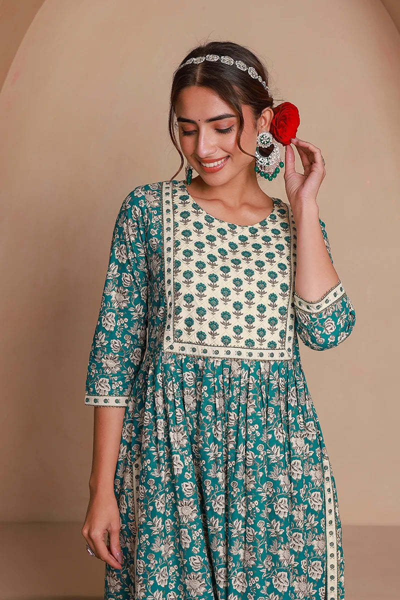 Green Floral Printed Gotta Thread Work Kurta with Trouser – Gulab Chand ...