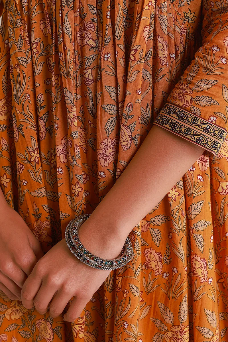 Mustard Floral Printed Anarkali Kurta