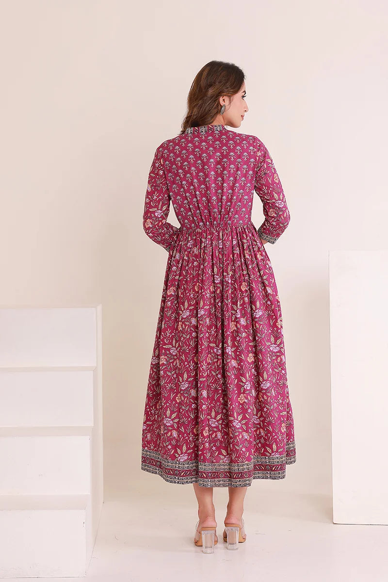 Purple Floral Printed Anarkali Kurta
