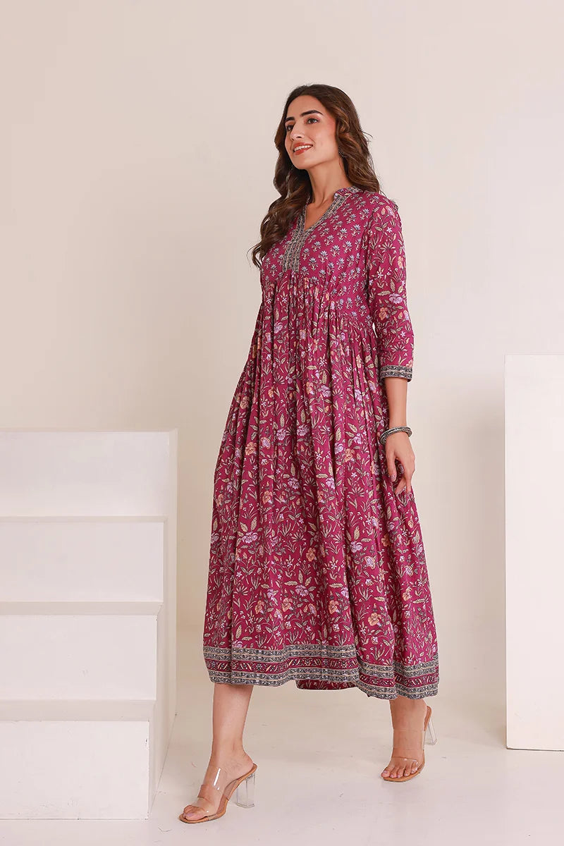 Purple Floral Printed Anarkali Kurta