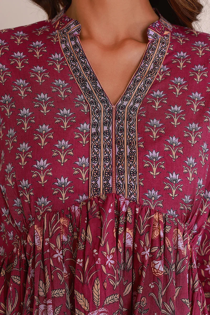 Purple Floral Printed Anarkali Kurta
