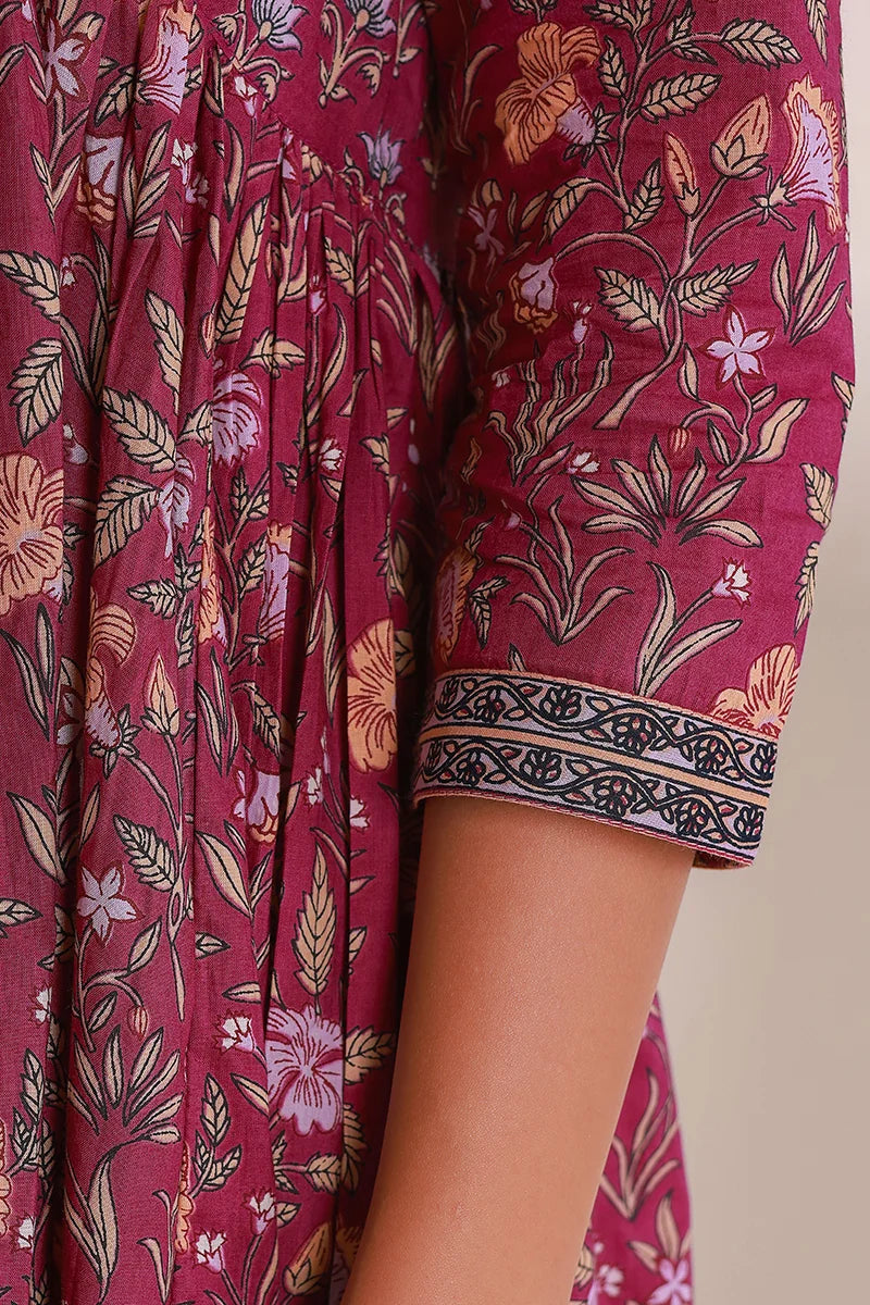 Purple Floral Printed Anarkali Kurta