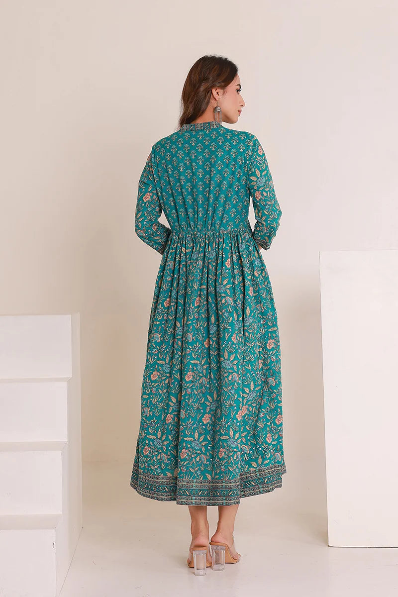 Green Floral Printed Anarkali Kurta