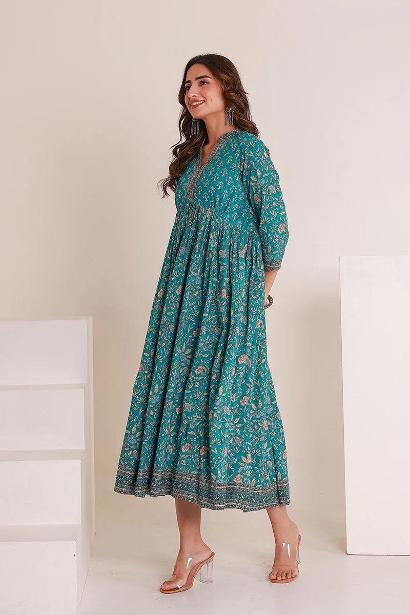 Green Floral Printed Anarkali Kurta
