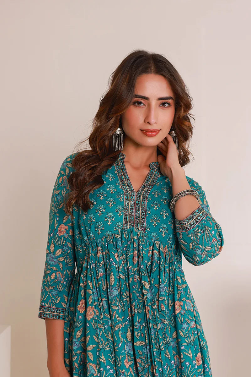 Green Floral Printed Anarkali Kurta