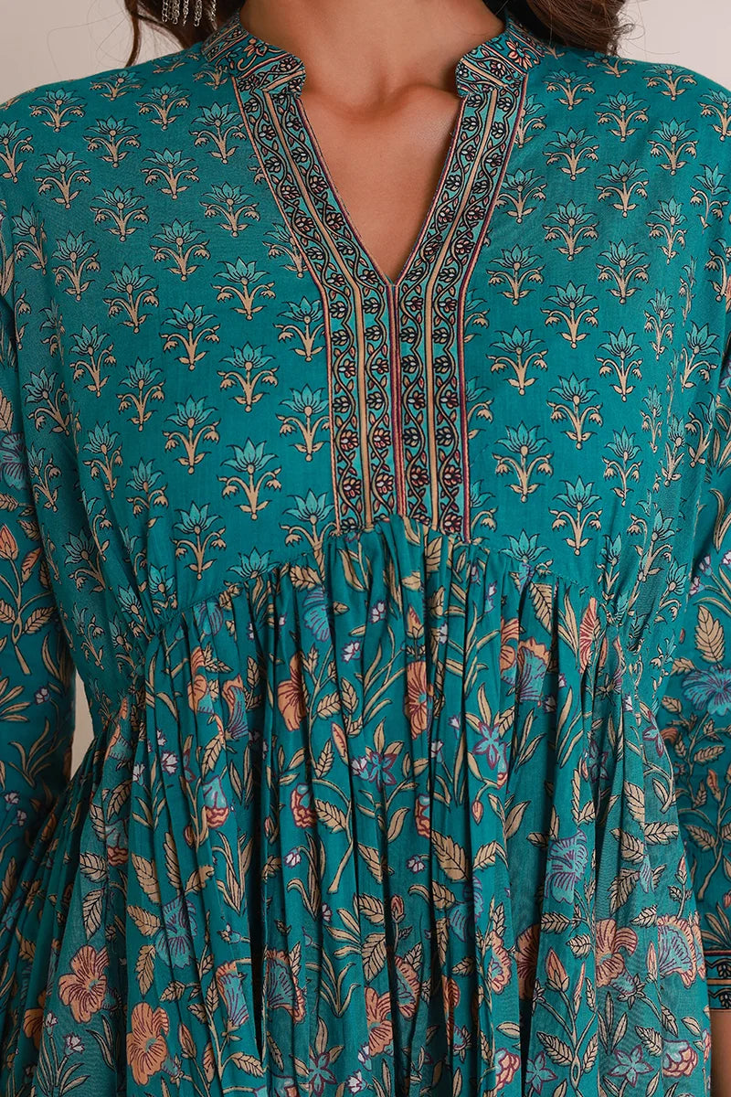 Green Floral Printed Anarkali Kurta