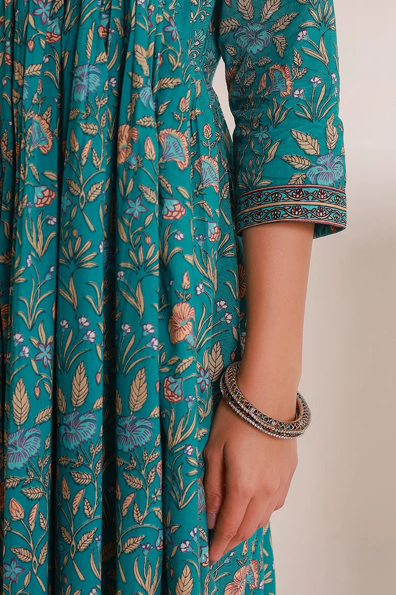 Green Floral Printed Anarkali Kurta
