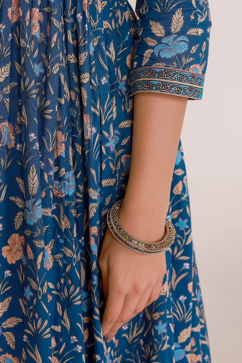 Navy Floral Printed Anarkali Kurta