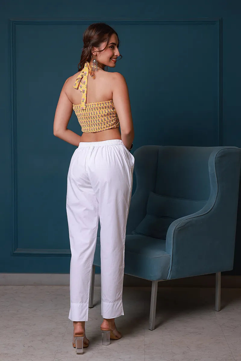 Yellow Hand Block Printed Kimono and Halter Set