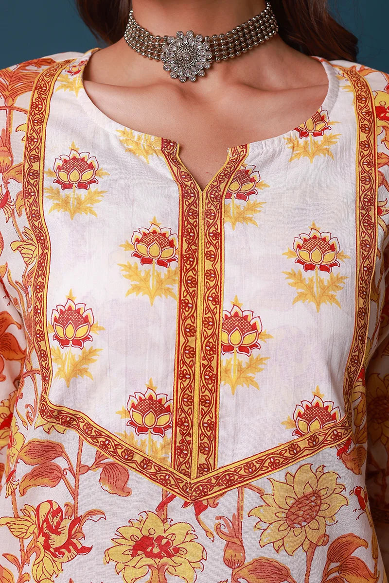 Yellow Hand Block Printed Straight cotton Kurta