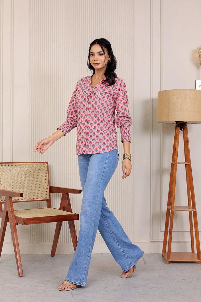 Light Pink Hand Block Printed Shirt
