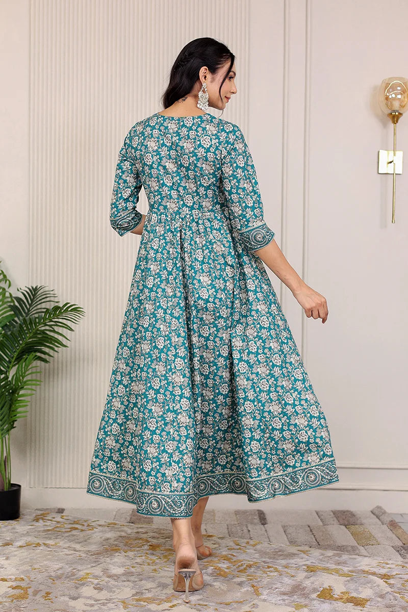 Green Gold Printed Anarkali Kurta
