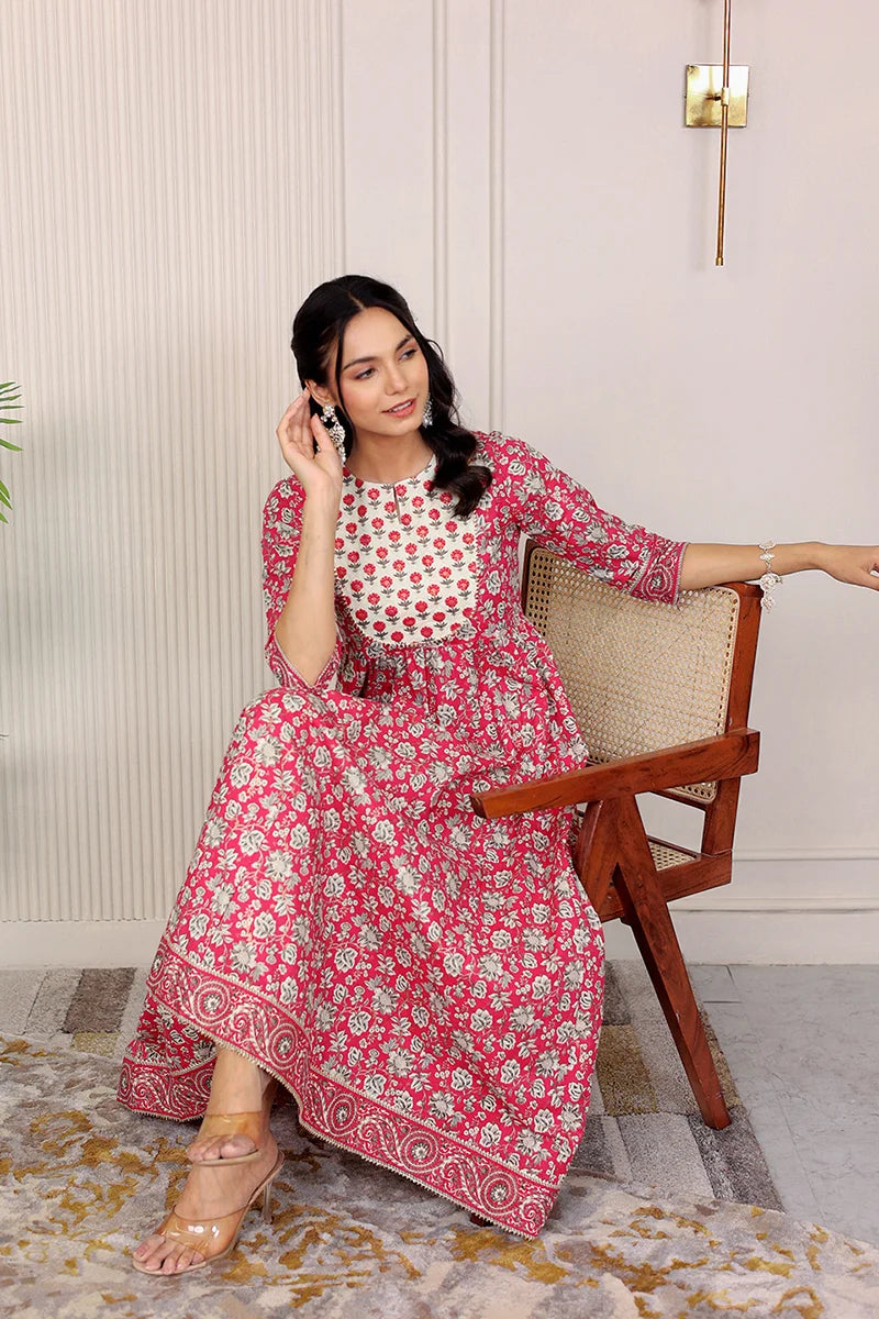 Pink Gold Printed Anarkali Kurta