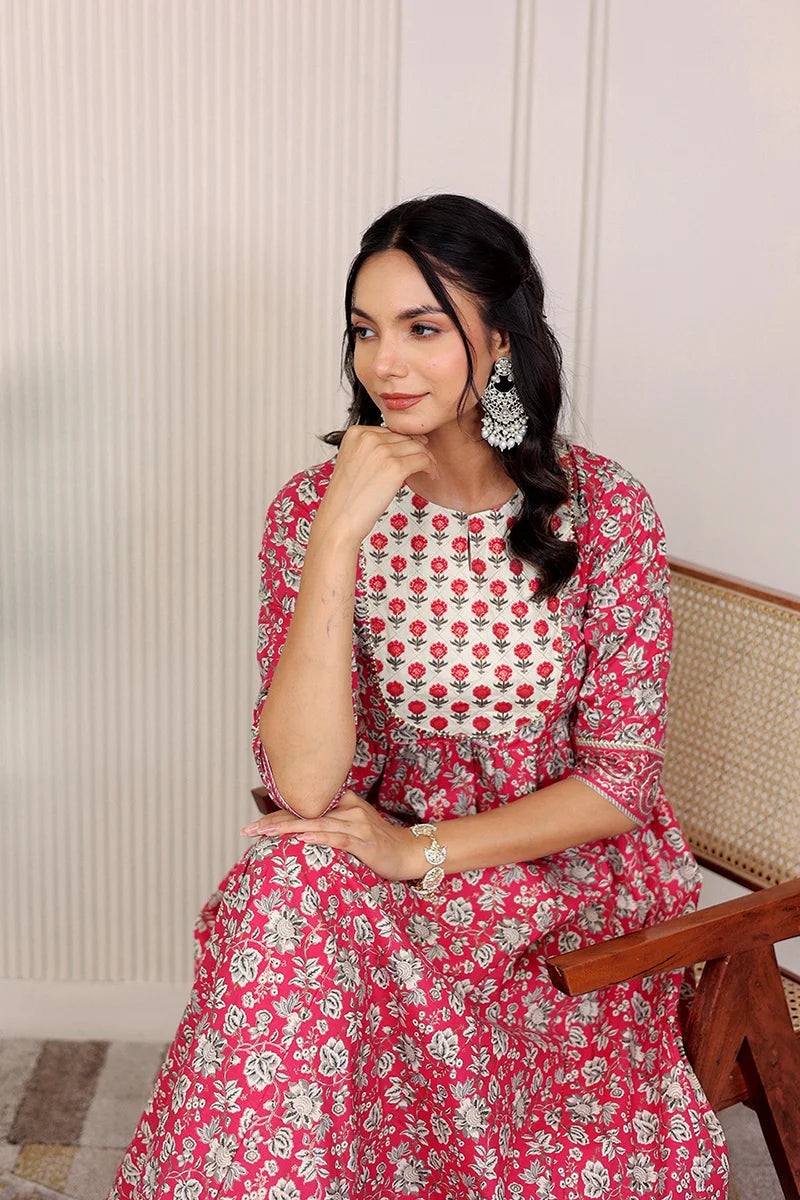 Pink Gold Printed Anarkali Kurta