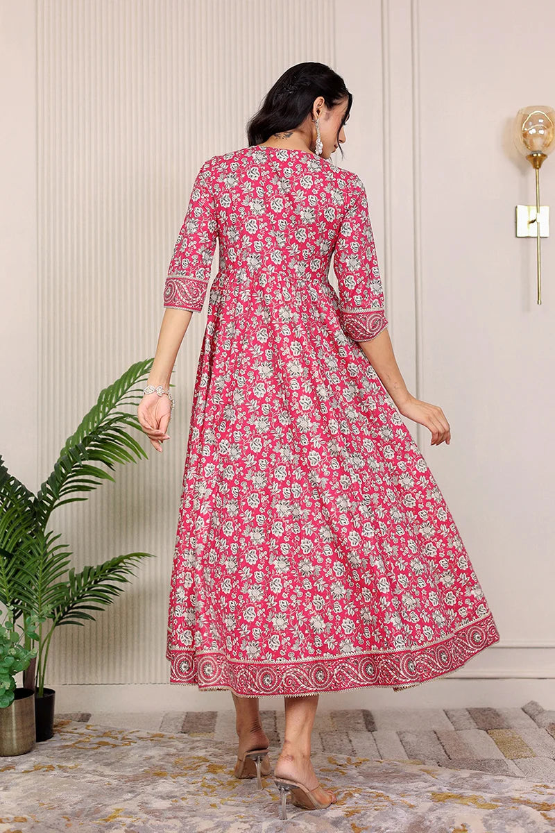 Pink Gold Printed Anarkali Kurta
