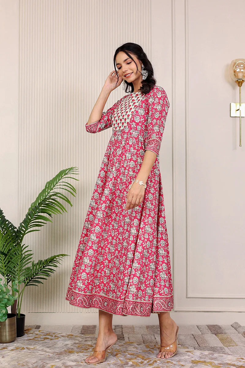 Pink Gold Printed Anarkali Kurta