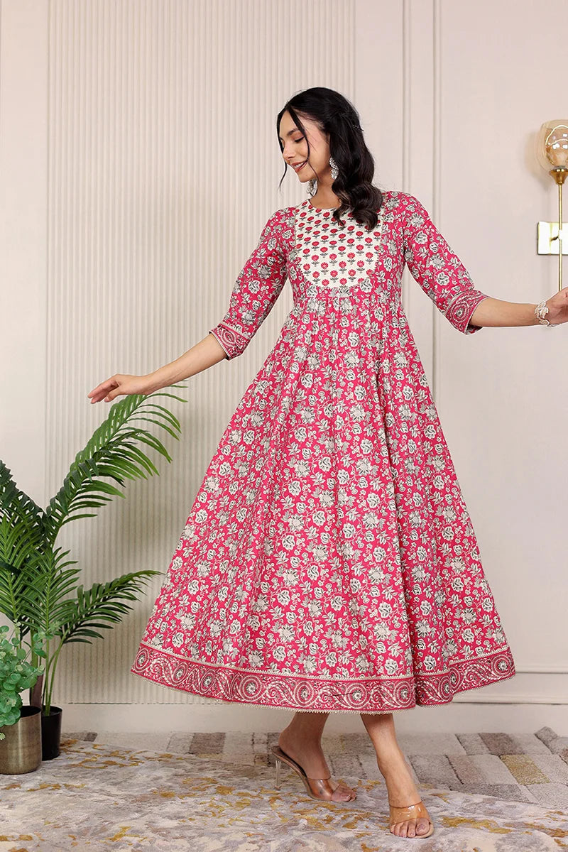 Pink Gold Printed Anarkali Kurta