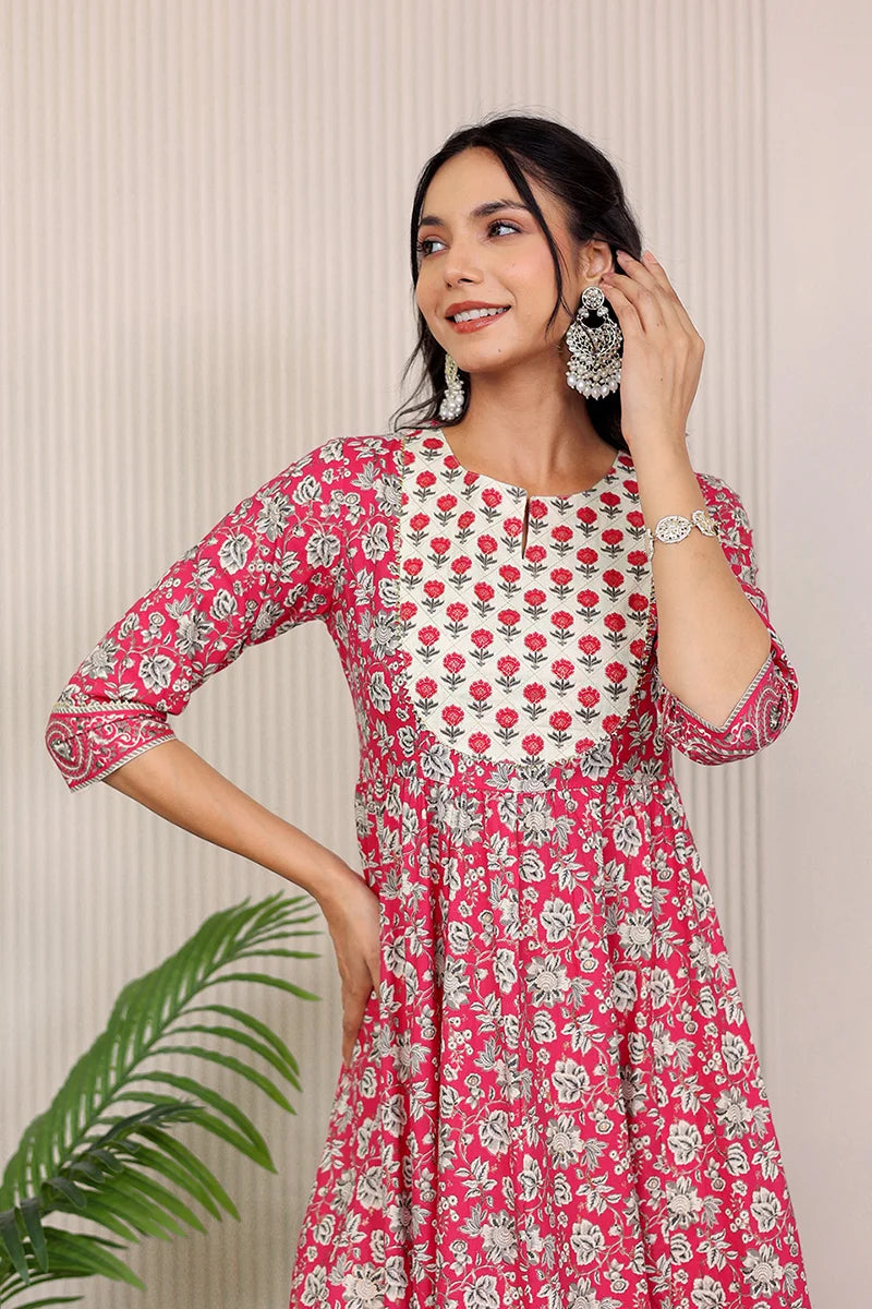 Pink Gold Printed Anarkali Kurta