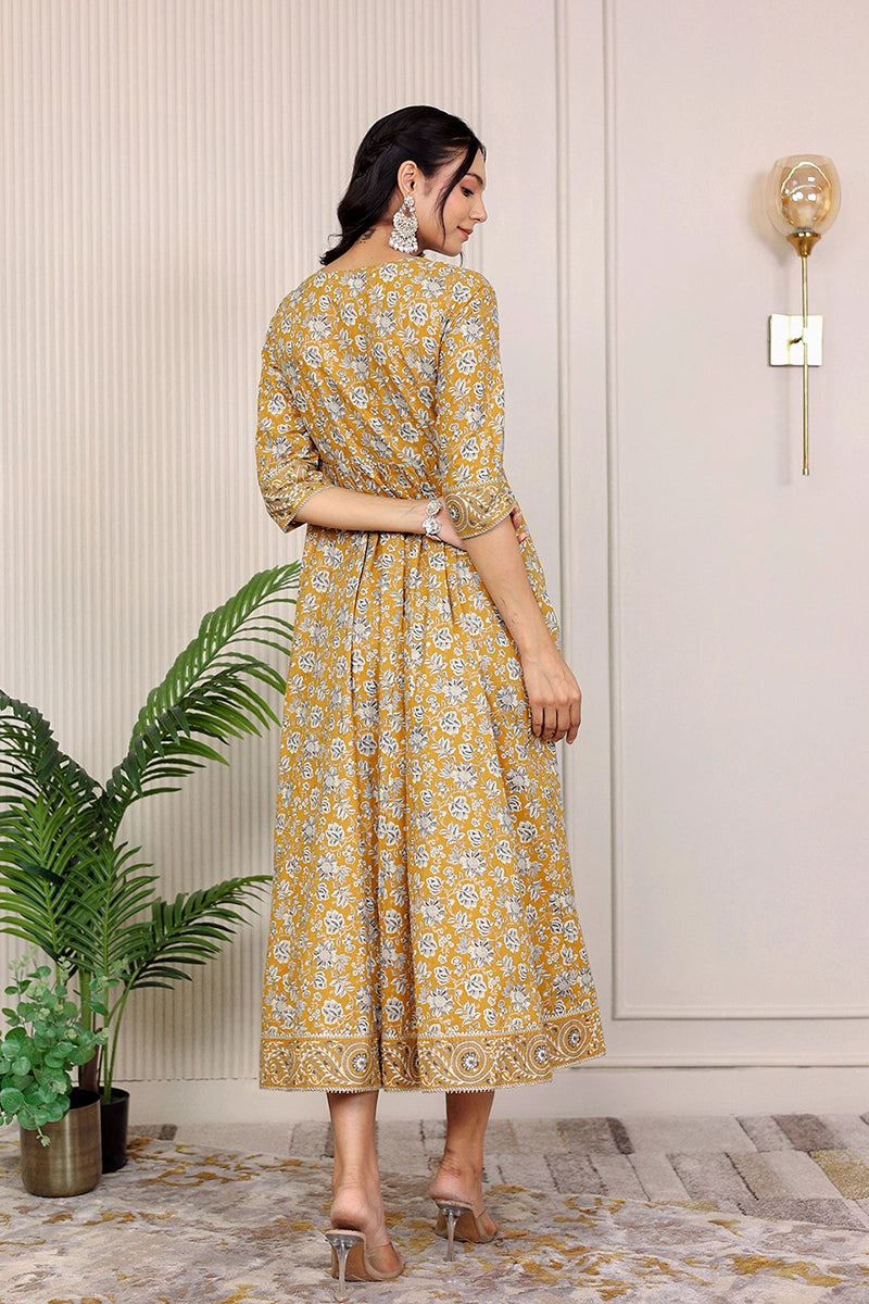 Mustard Gold Printed Anarkali Kurta