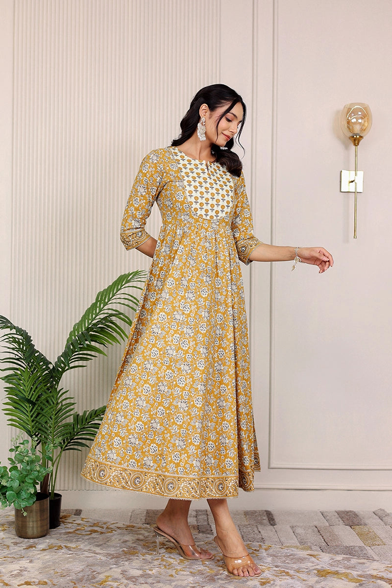 Mustard Gold Printed Anarkali Kurta