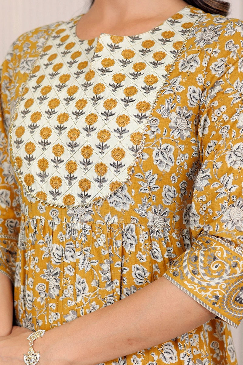 Mustard Gold Printed Anarkali Kurta