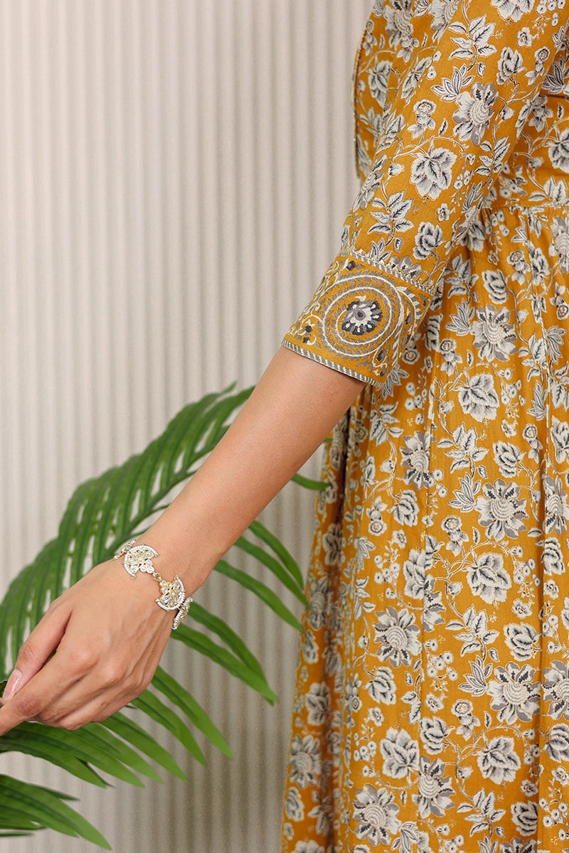 Mustard Gold Printed Anarkali Kurta