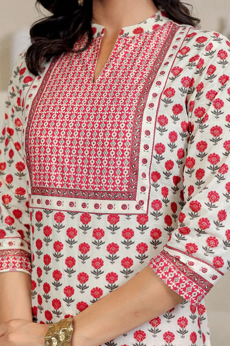 Pink Butta Gold Printed Straight Kurta with Trouser