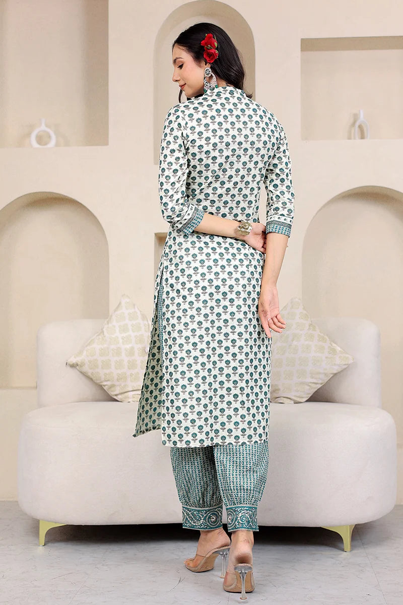 Green Butta Gold Printed Straight Kurta with Trouser