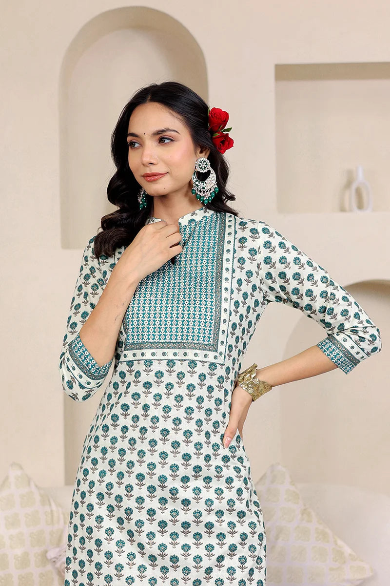 Green Butta Gold Printed Straight Kurta with Trouser