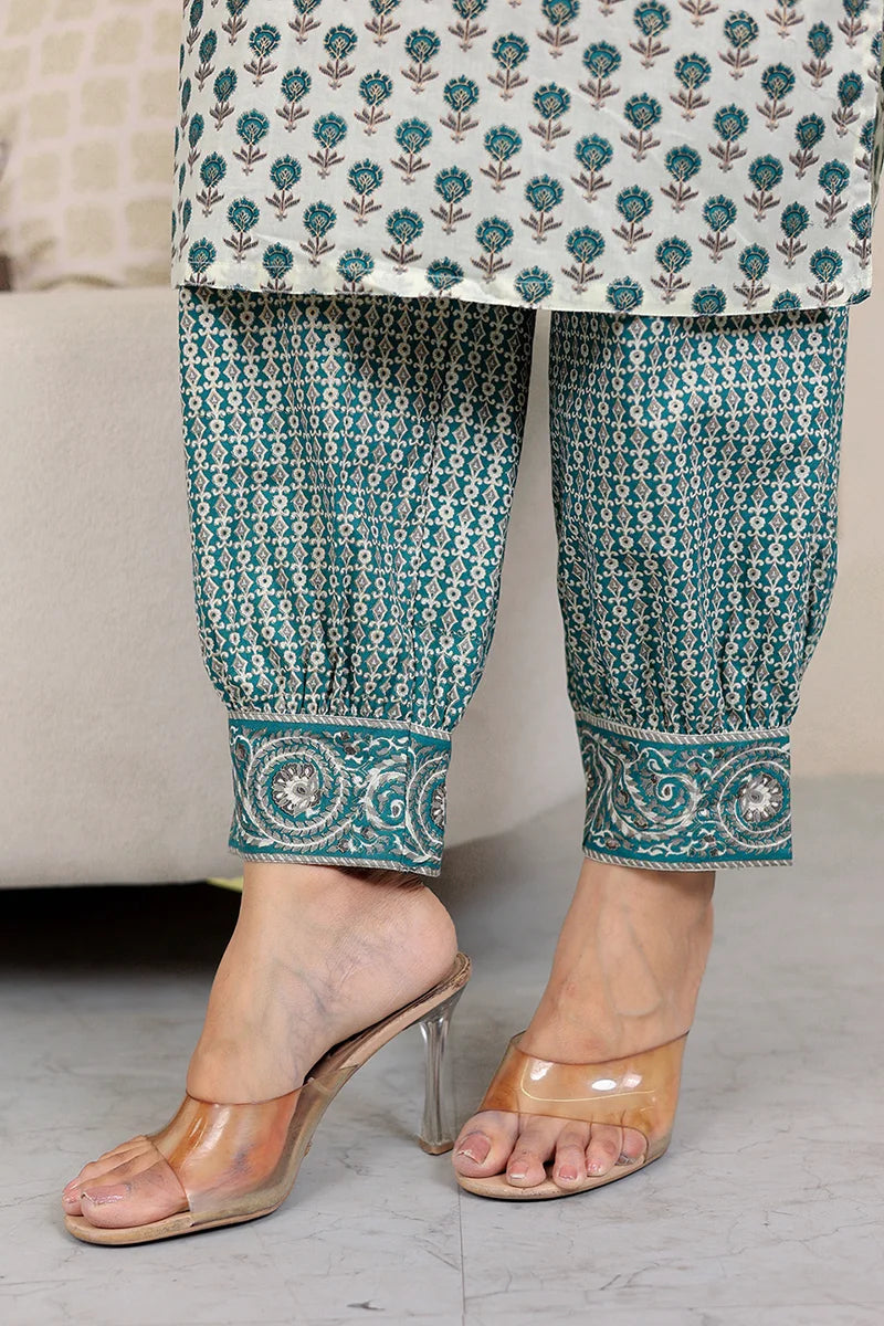 Green Butta Gold Printed Straight Kurta with Trouser