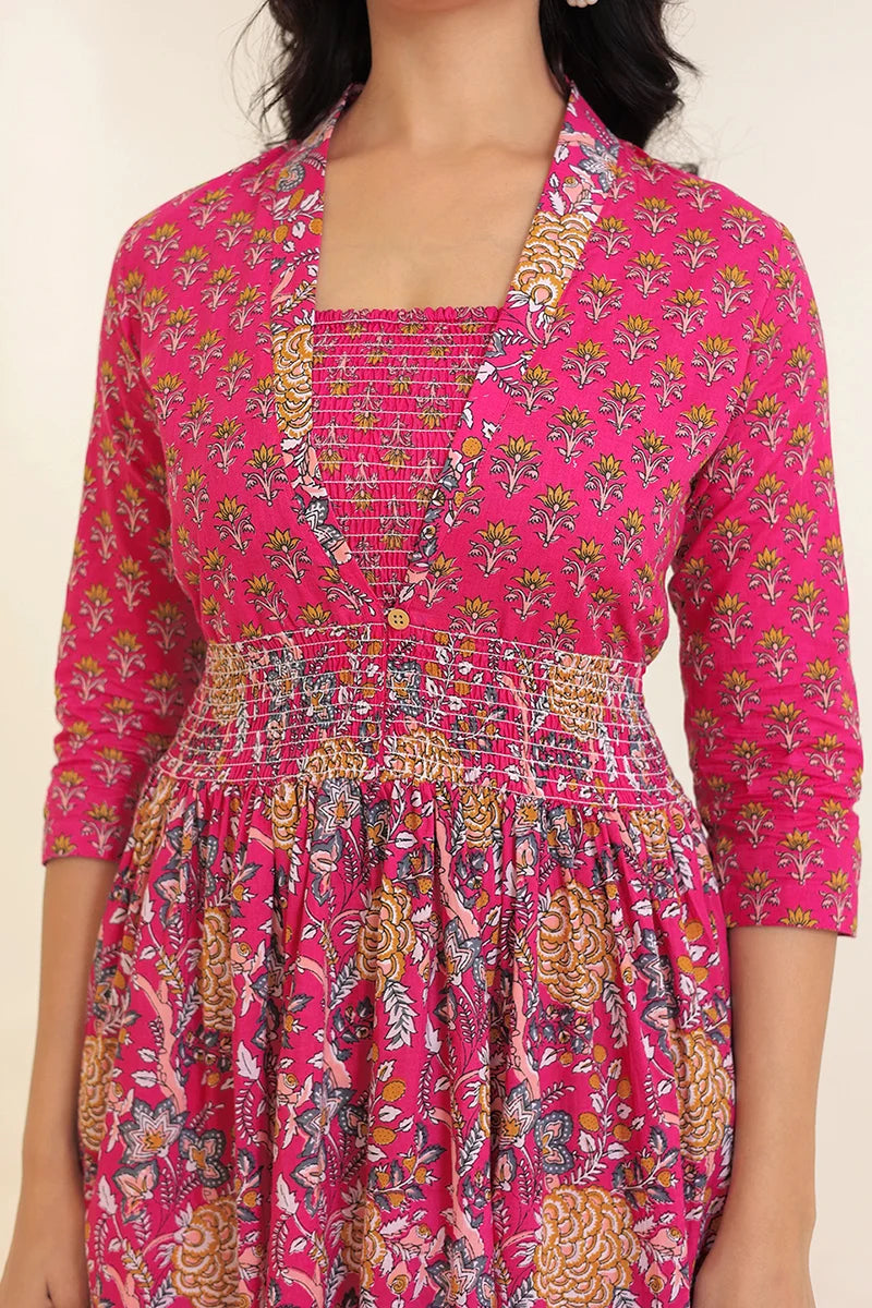 Pink Flower Printed Dress with Inner