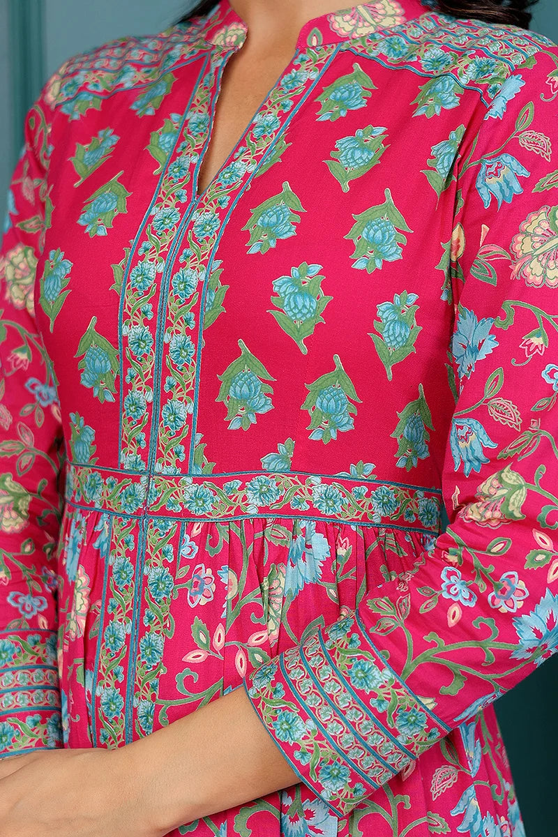 Pink Anarkali Cotton Hand Block Printed Ethnic Maxi Dress