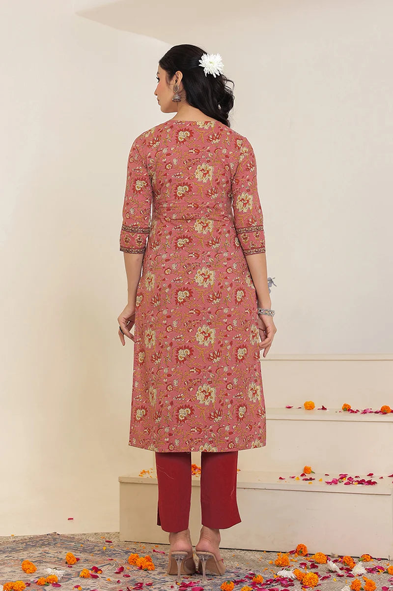 Brown Hand Block Printed Straight cotton Kurta